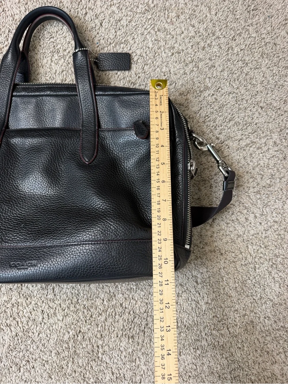 Coach Black Pebbled Leather Laptop Briefcase with Shoulder Strap